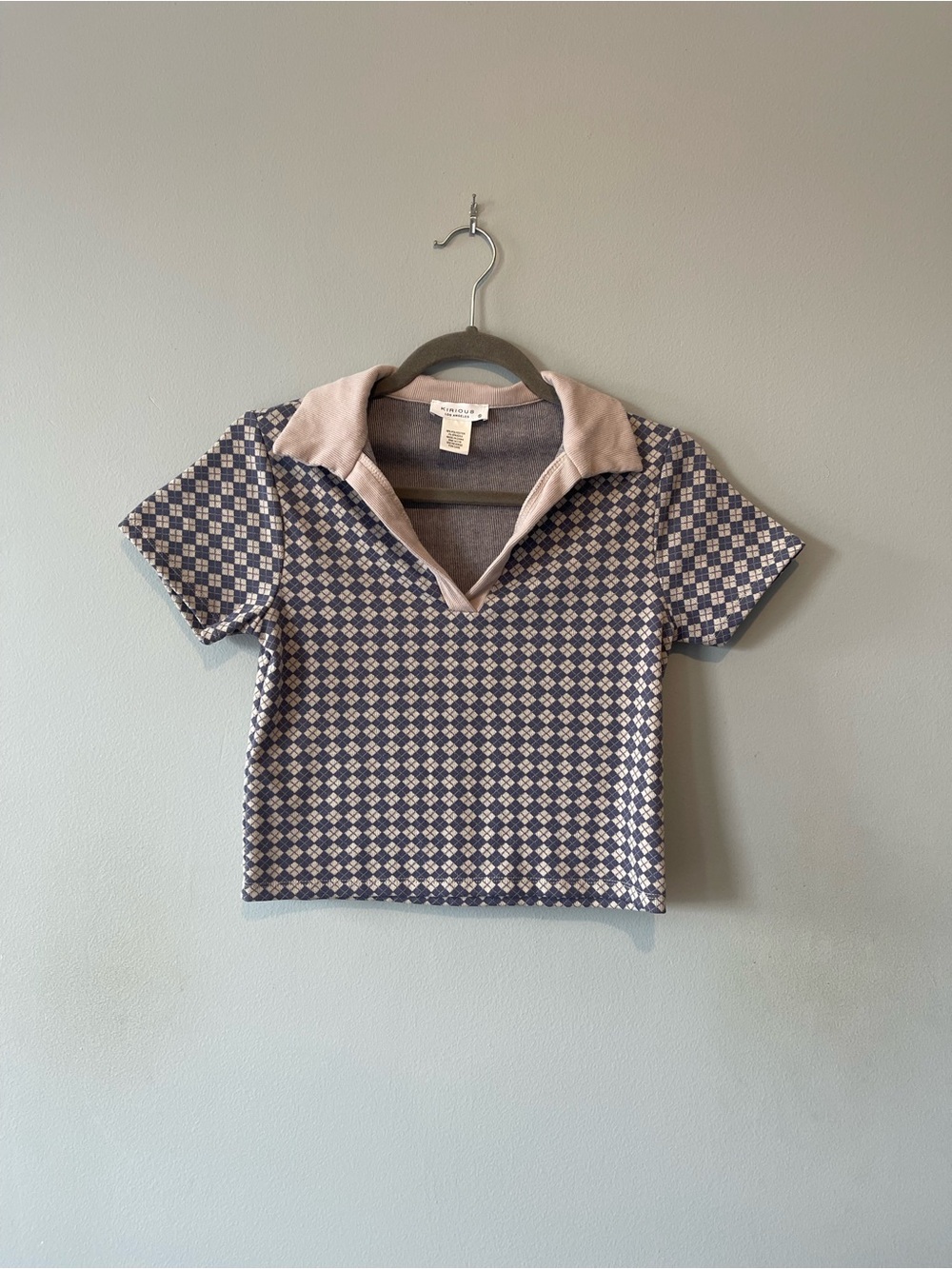 Blue Patterned Polo Crop Top - Women’s